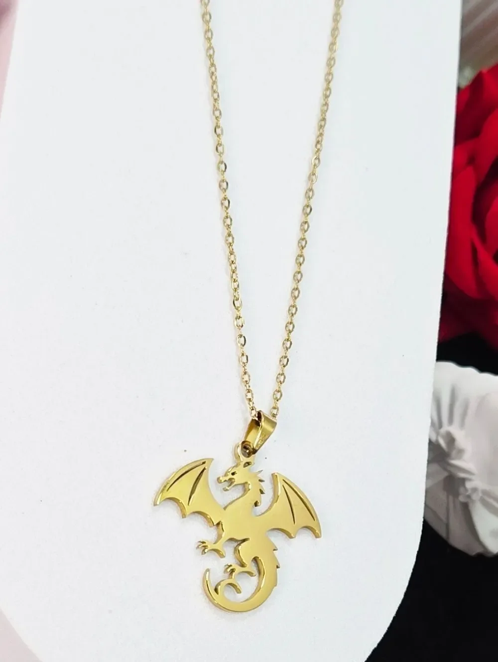DND Dragon Necklace Gold Stainless Steel Medieval Fantasy Luxe Pendant Gamer